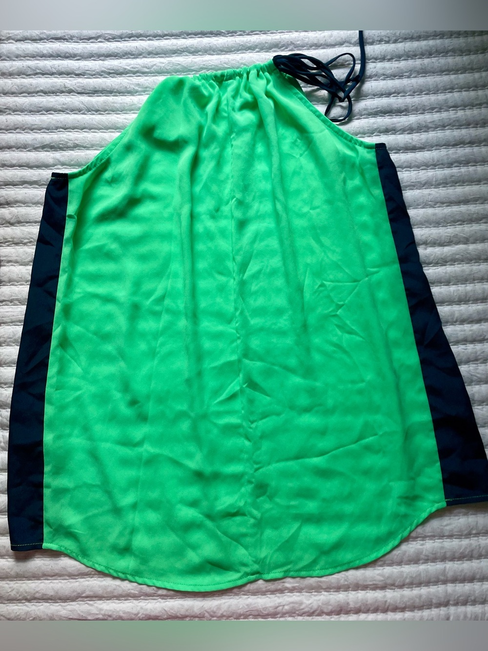Vintage Glam Bright Green & Navy Halter Tank with Navy Side Tie Size S - Picture 2 of 5